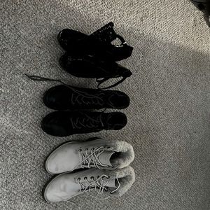 A pair of six inch heals two pairs of four inch boots